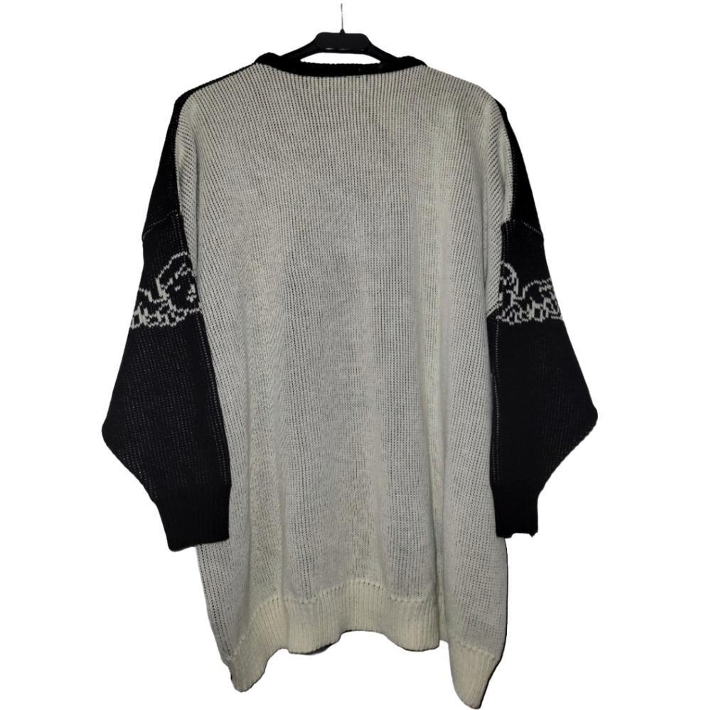 Vintage 70s Contempo Casuals Knit Black & Cream Angel/Cherub Tunic Sweater Med - Picture 7 of 16